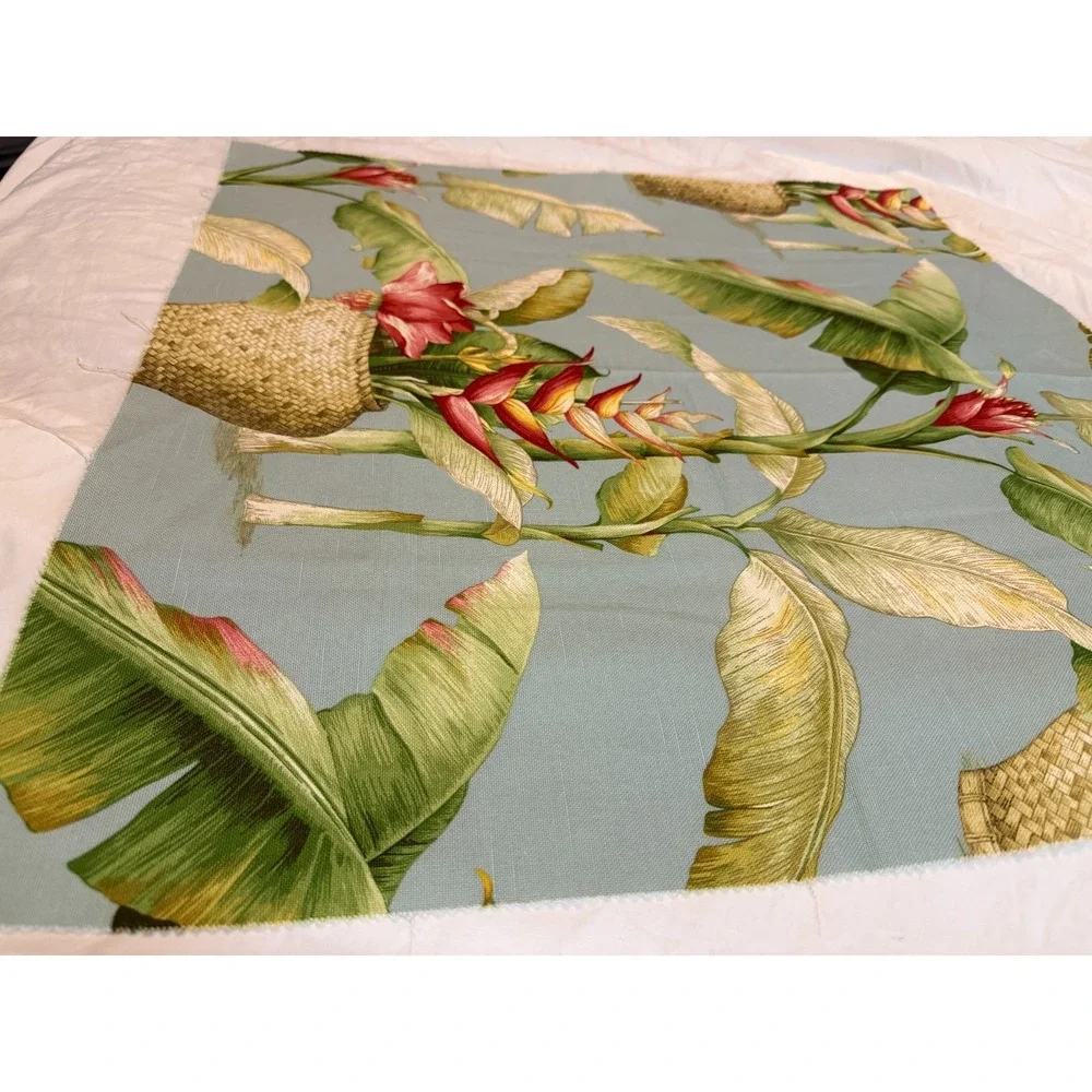 New Jungle on Blue Tropical Plants Fabric 25